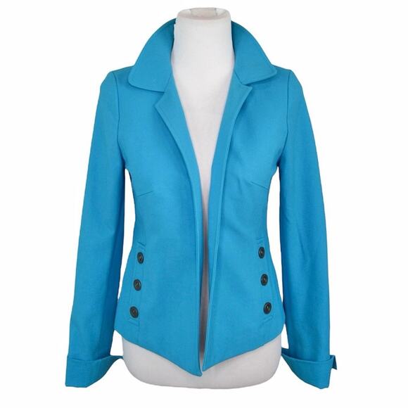 NINA MCLEMORE Turquoise Blue Blazer Open Front Jacket Women’s Size 2 - Picture 1 of 13